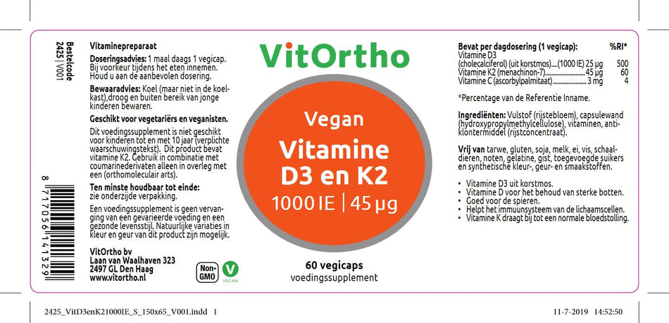 Vitamin D3 1000 IU und K2 45 µg Veganer
