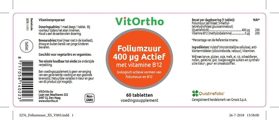 Foliumzuur 400 μg Actief met Vitamine B12