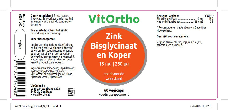 Zink Bisglycinat 15 mg und Kupfer 250 μg