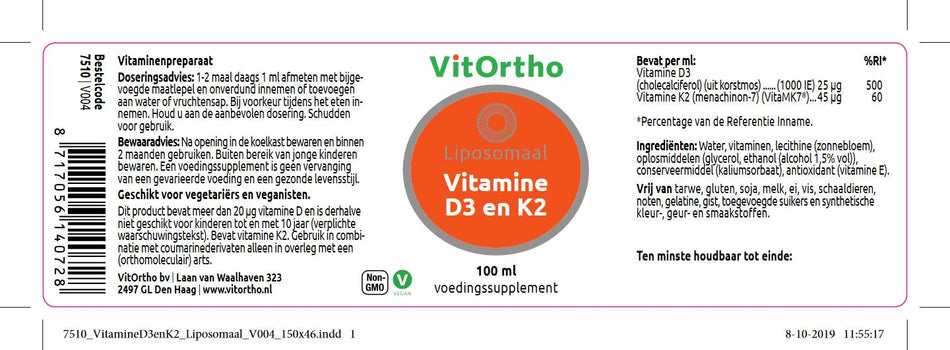 Vitamine D3 en K2 Liposomaal